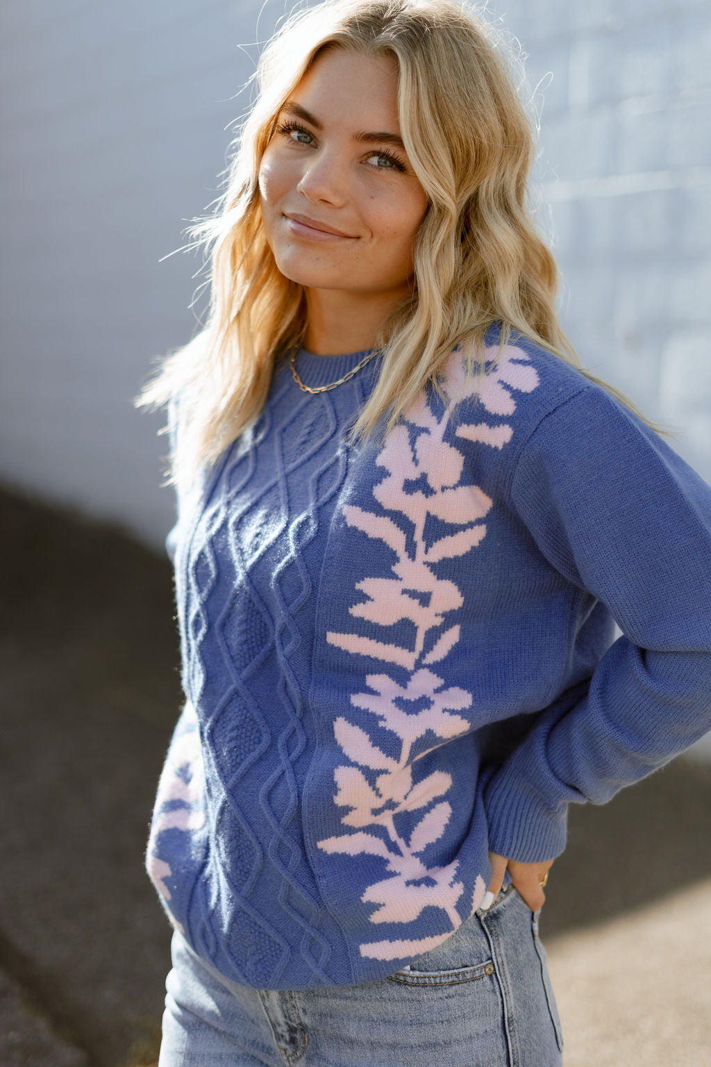 Blue and Pink Floral Sweater