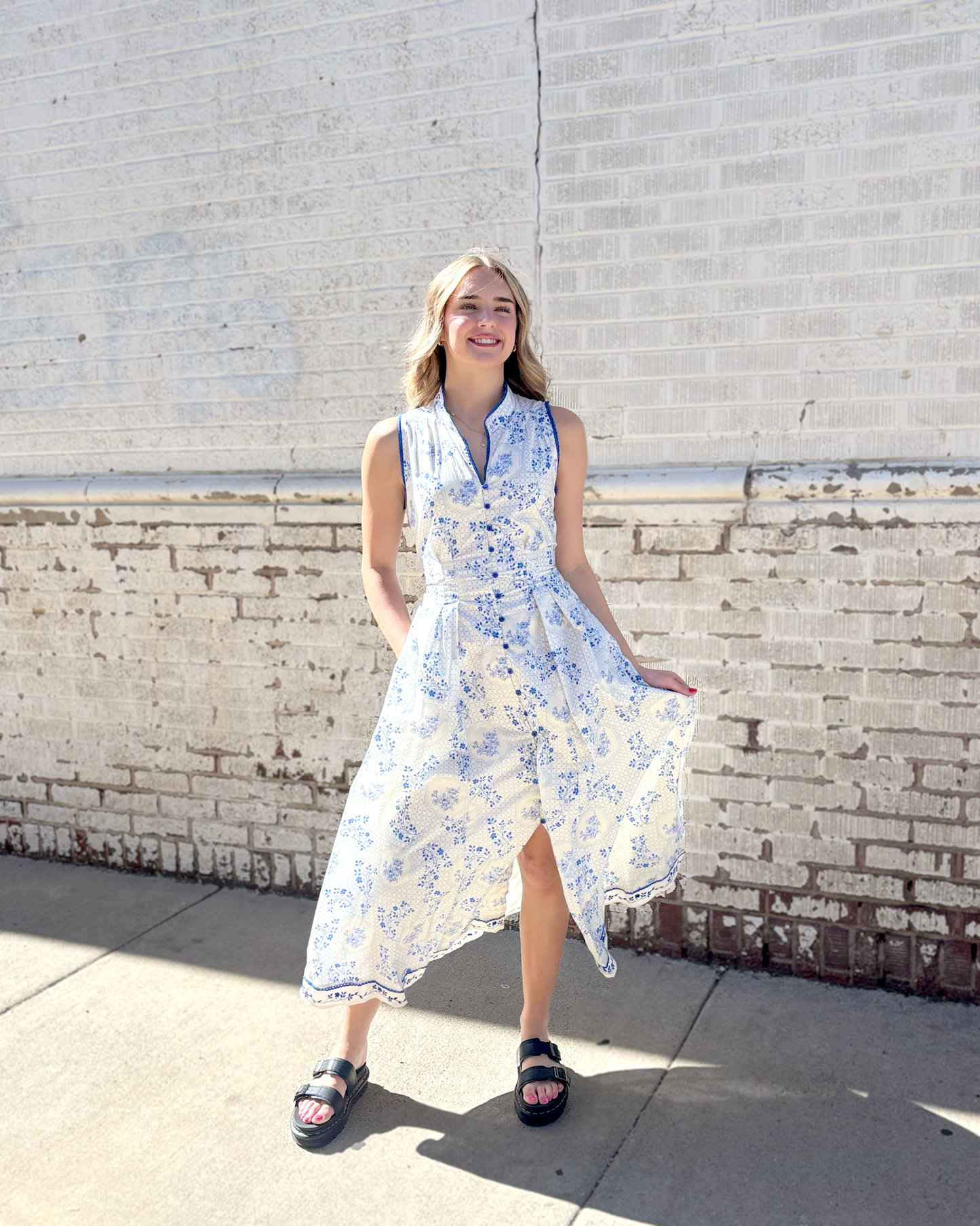 Sleeveless Blue Floral Dress