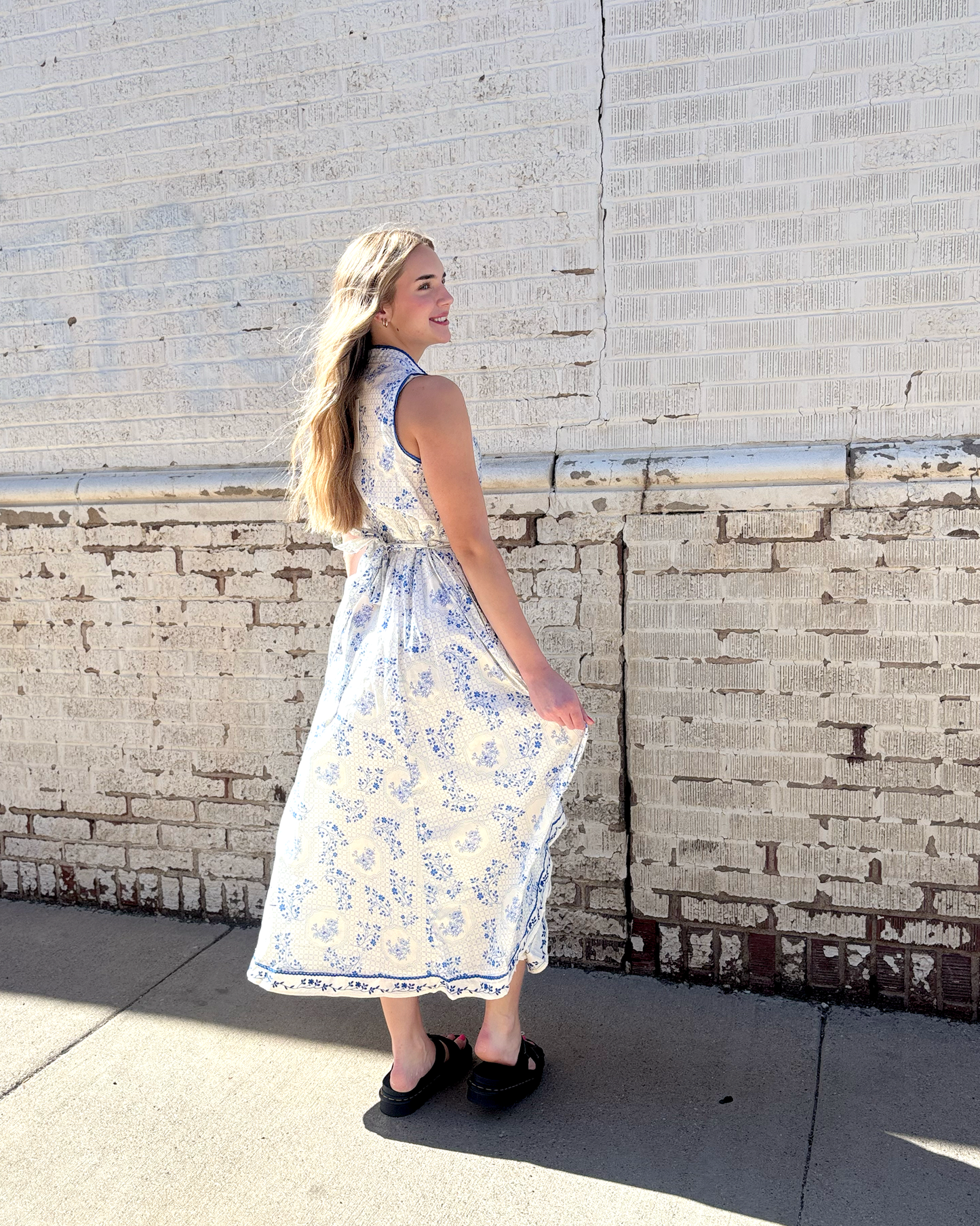 Sleeveless Blue Floral Dress