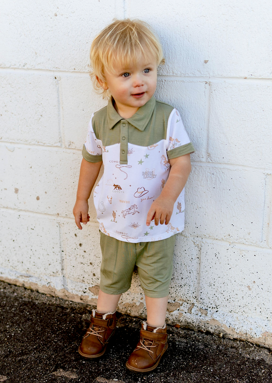 Cowboy polo and shorts set for little boys