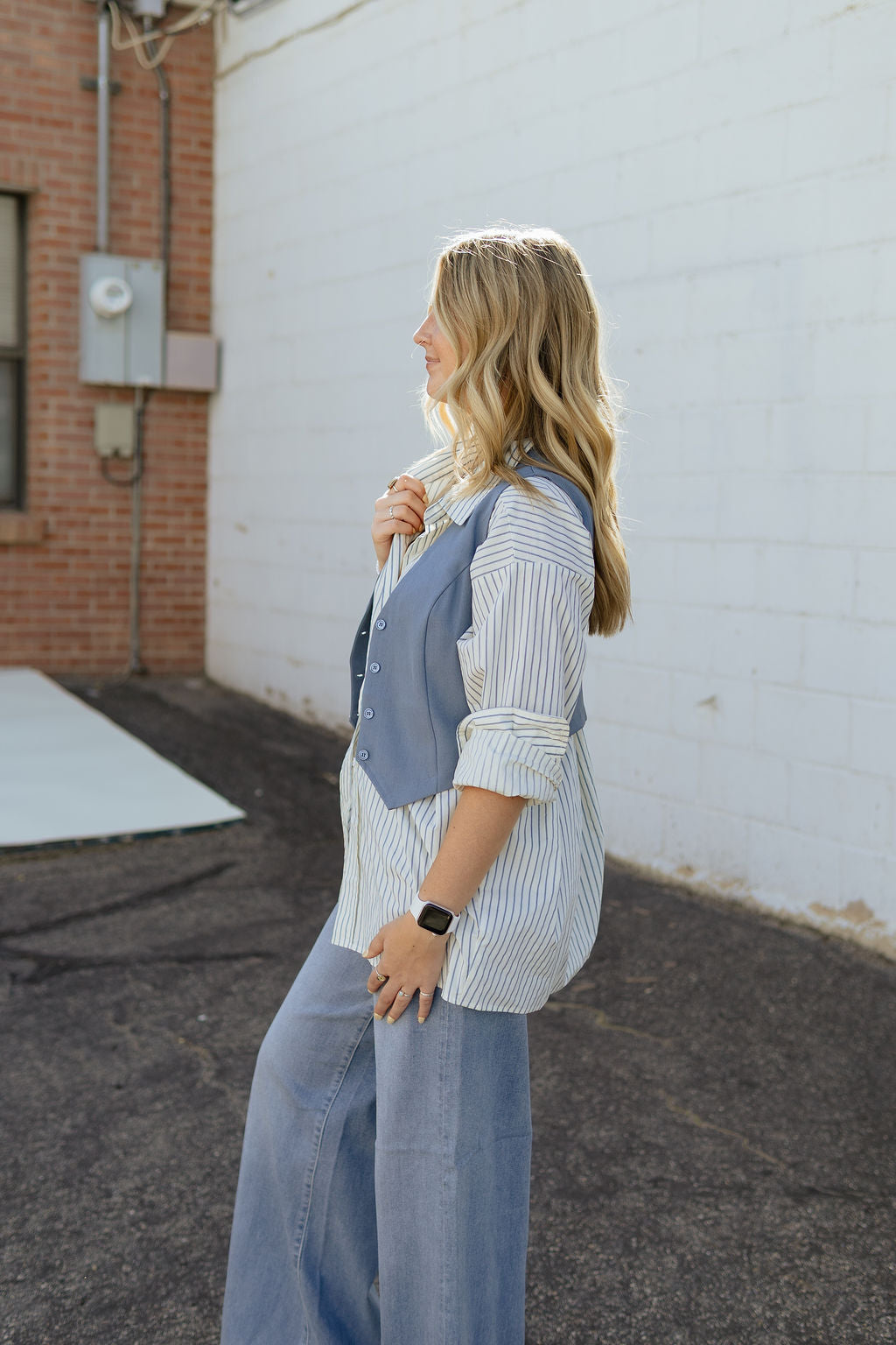 Button up vest in a light blue
