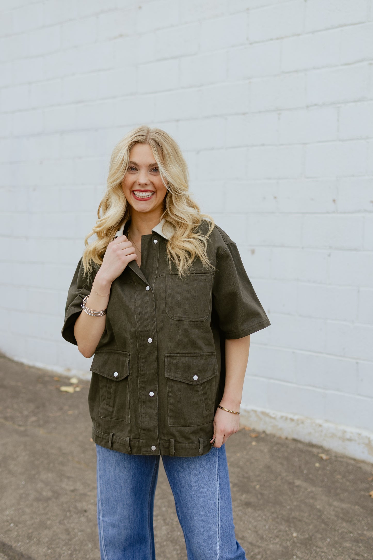 denim button up short sleeve shirt