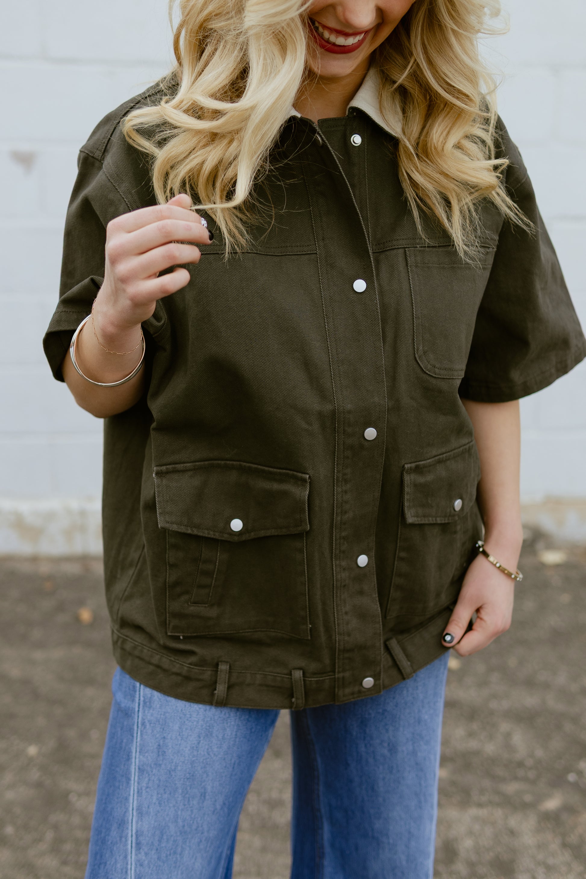 denim button up short sleeve shirt