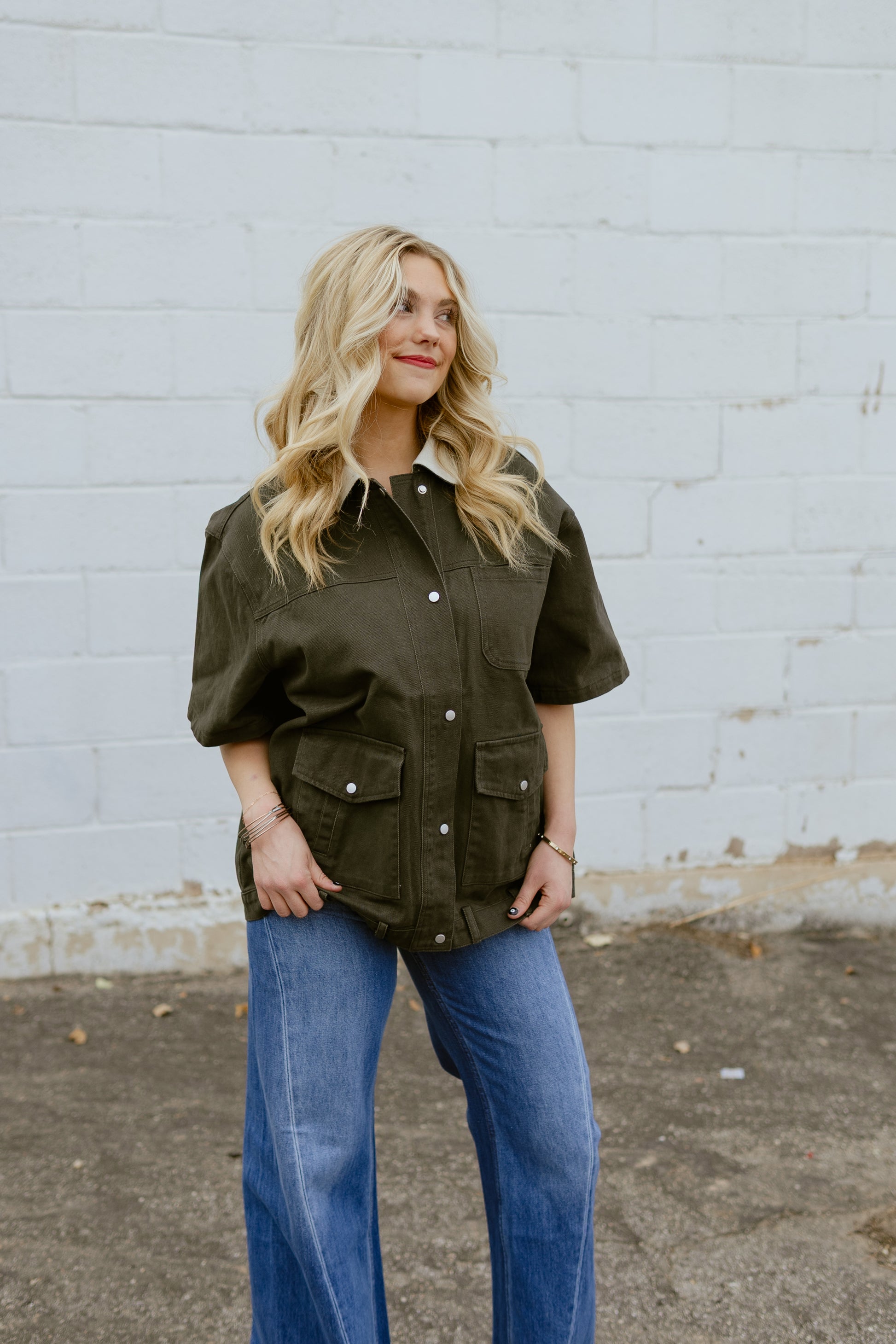 denim button up short sleeve shirt