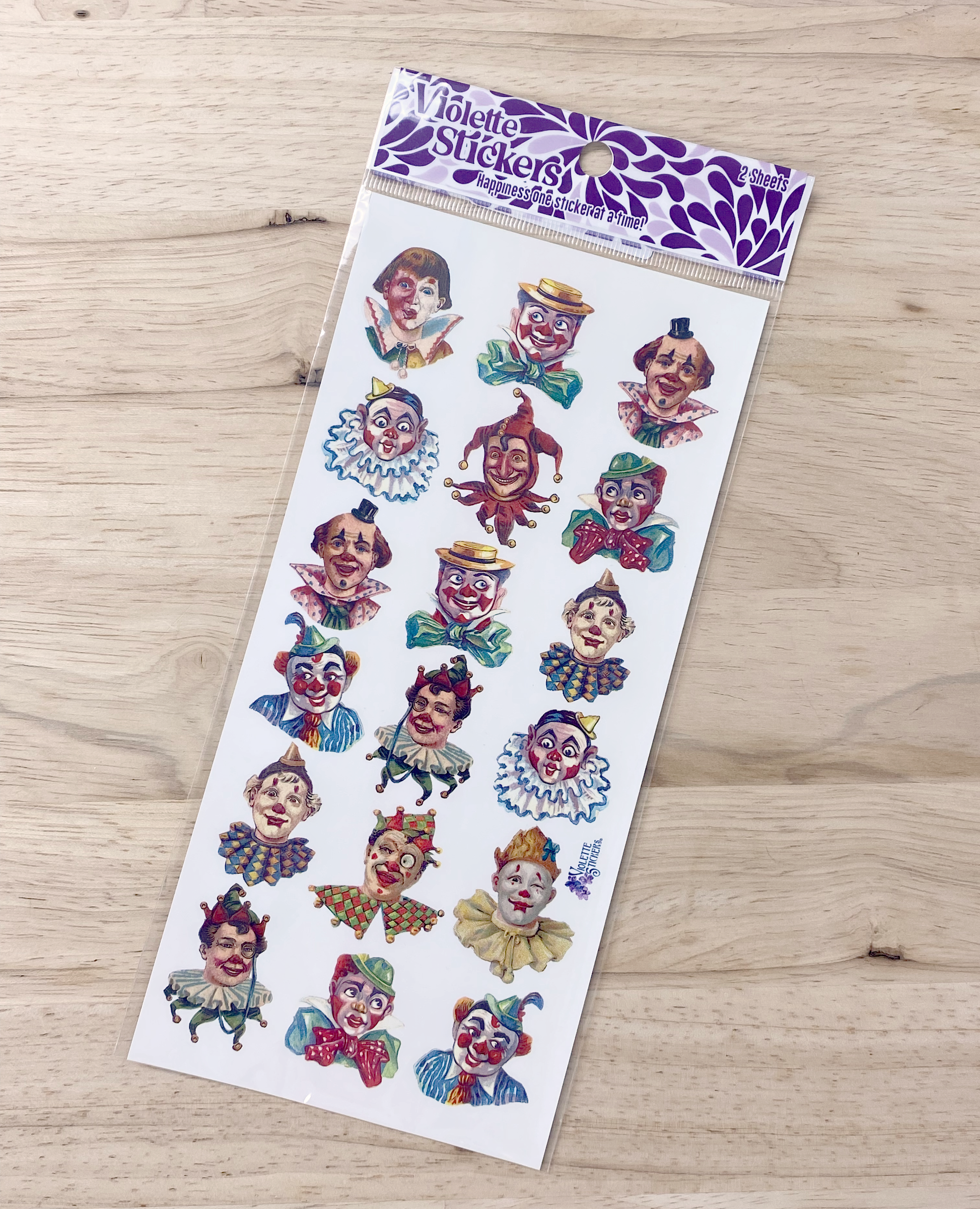 Vintage illustrations of clowns as stickers