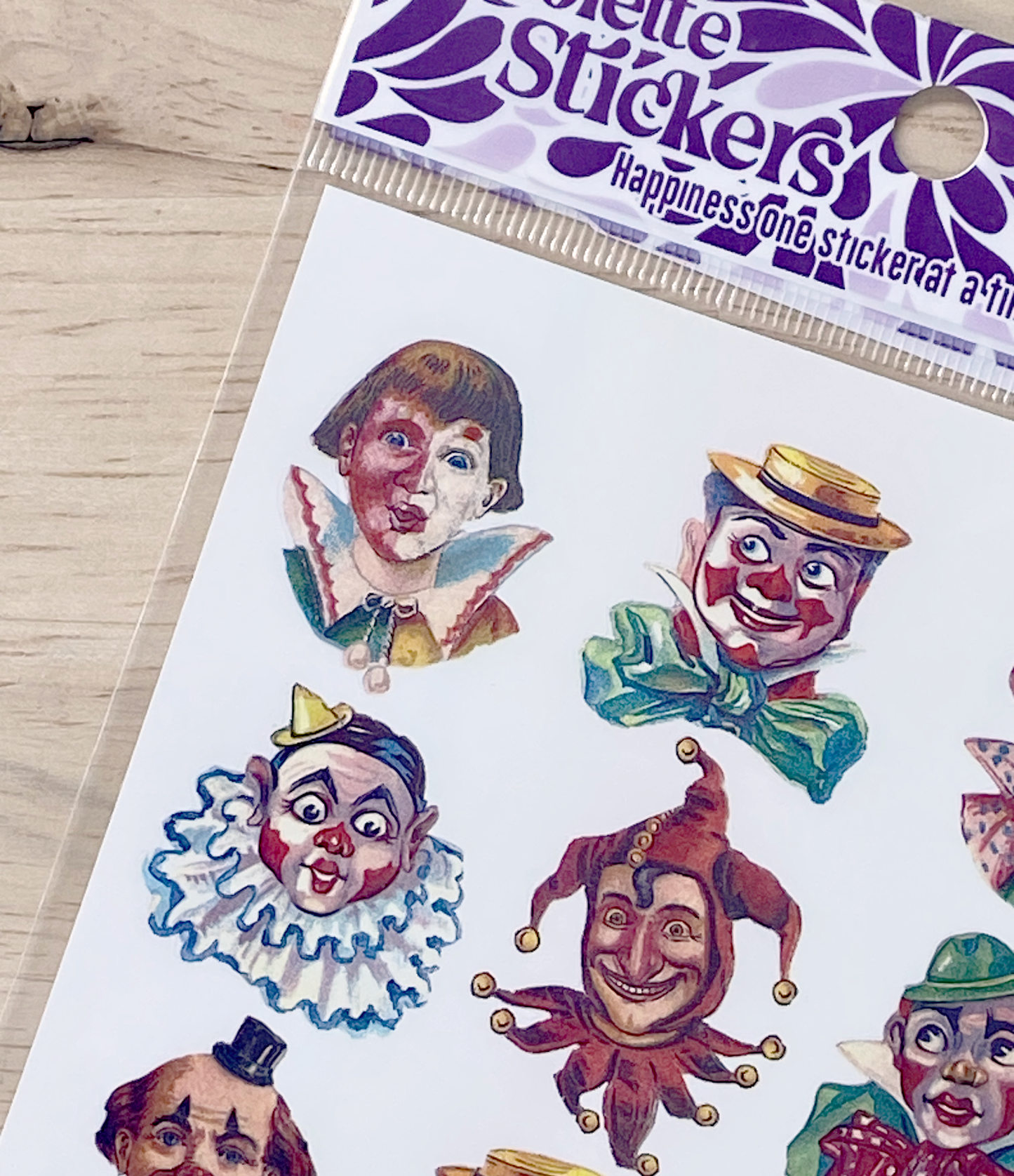 Vintage illustrations of clowns as stickers