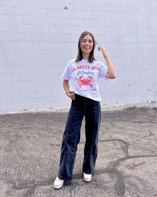 Cute beach tee with a crab graphic and beach sayings