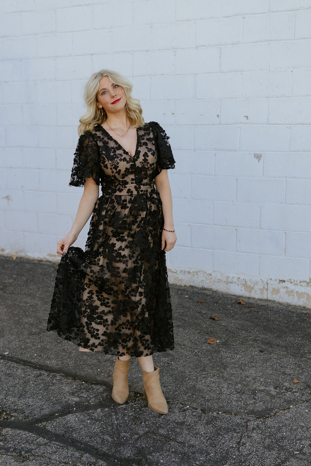 black lace dress with nude lining