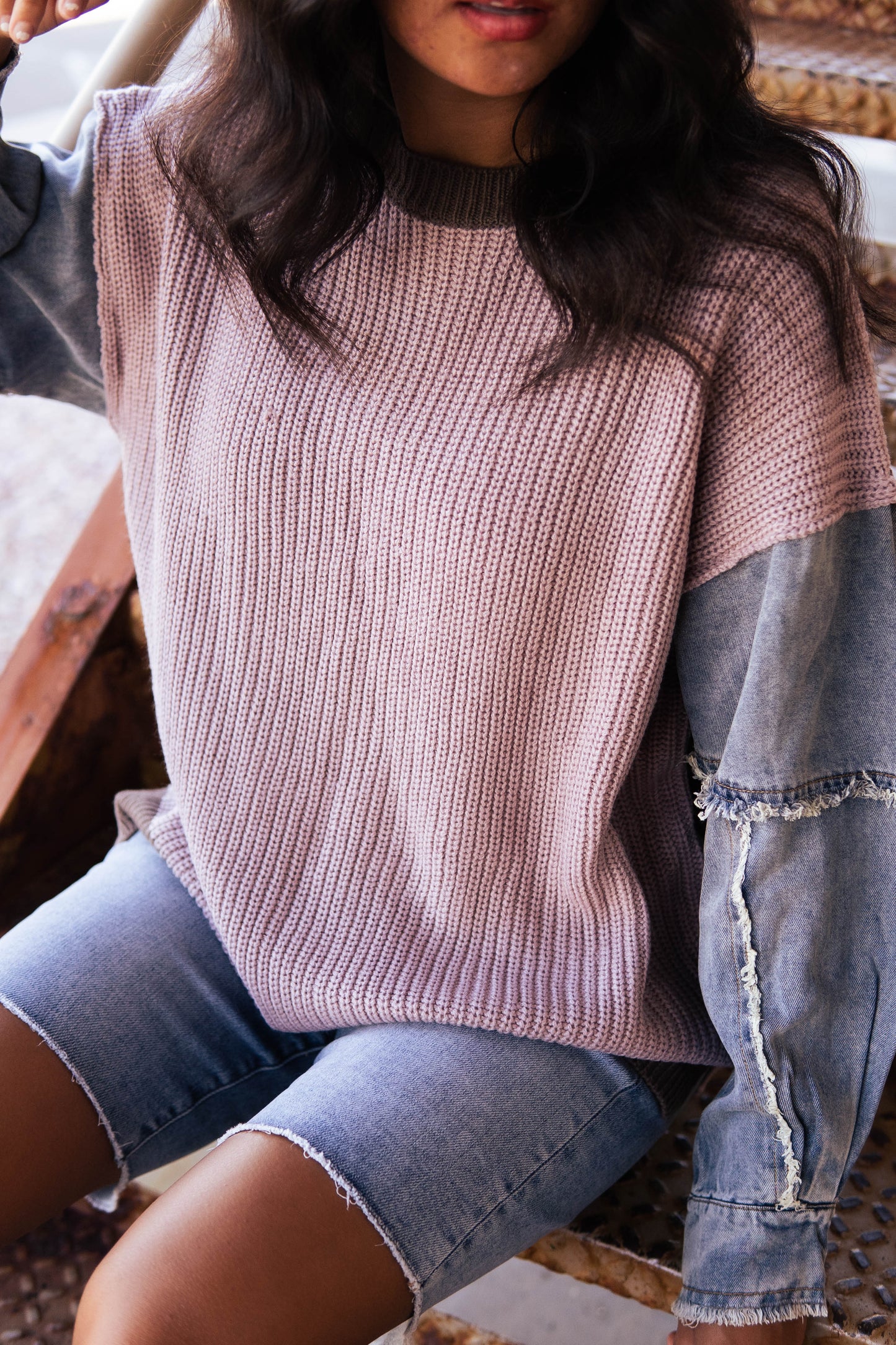 Denim Sleeve Sweater