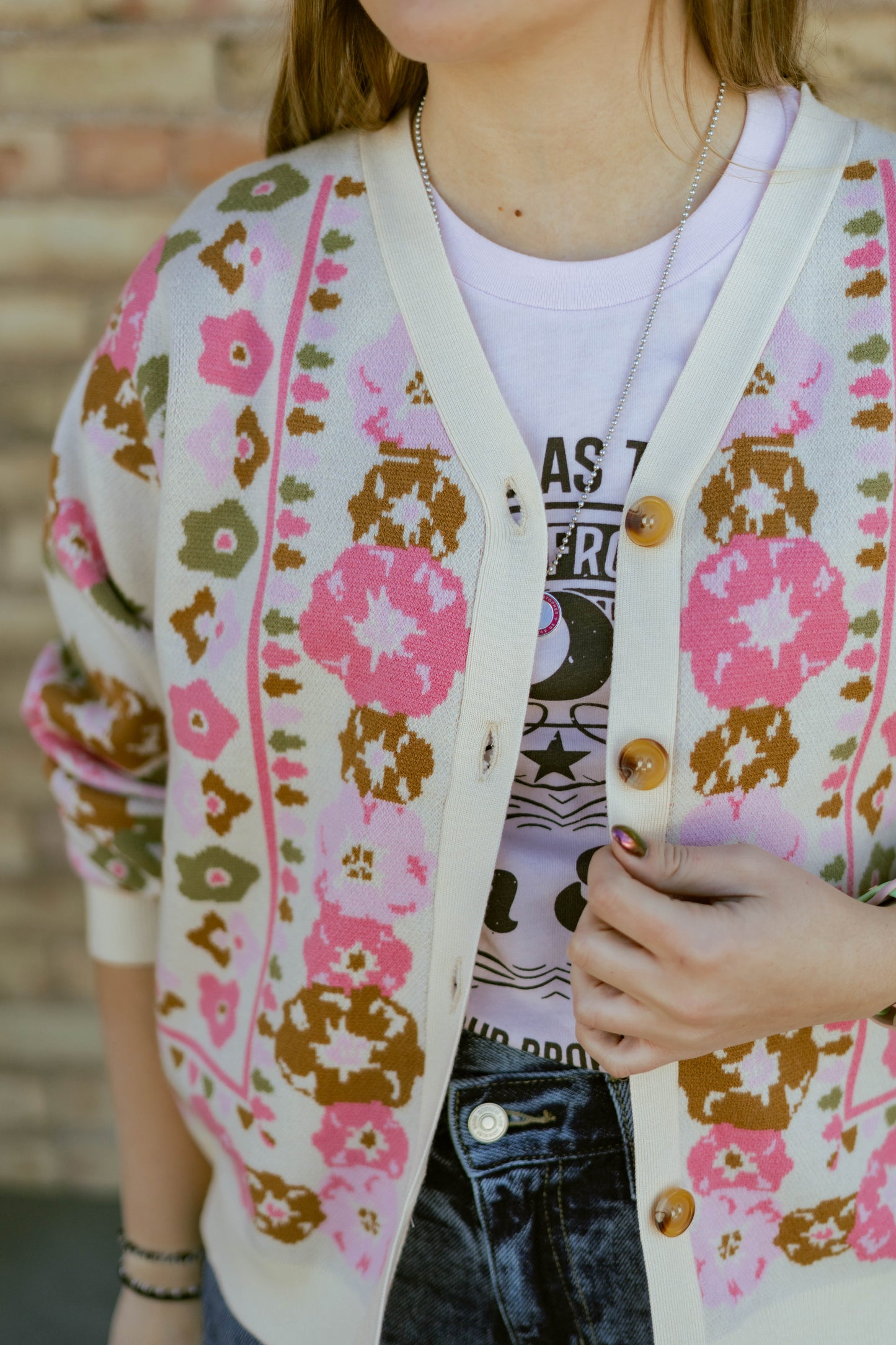 Floral Cardigan with cross stitch pattern