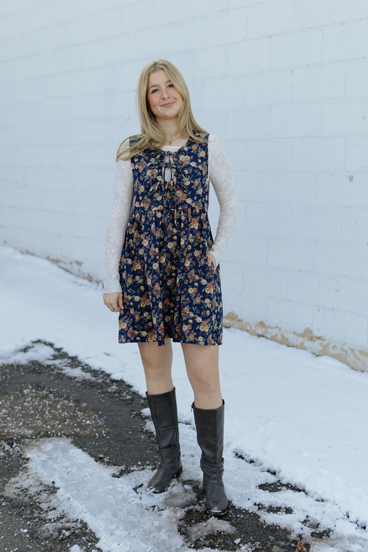 Dark Denim dress with floral print