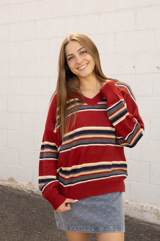 Oversize Red Stripe Sweater
