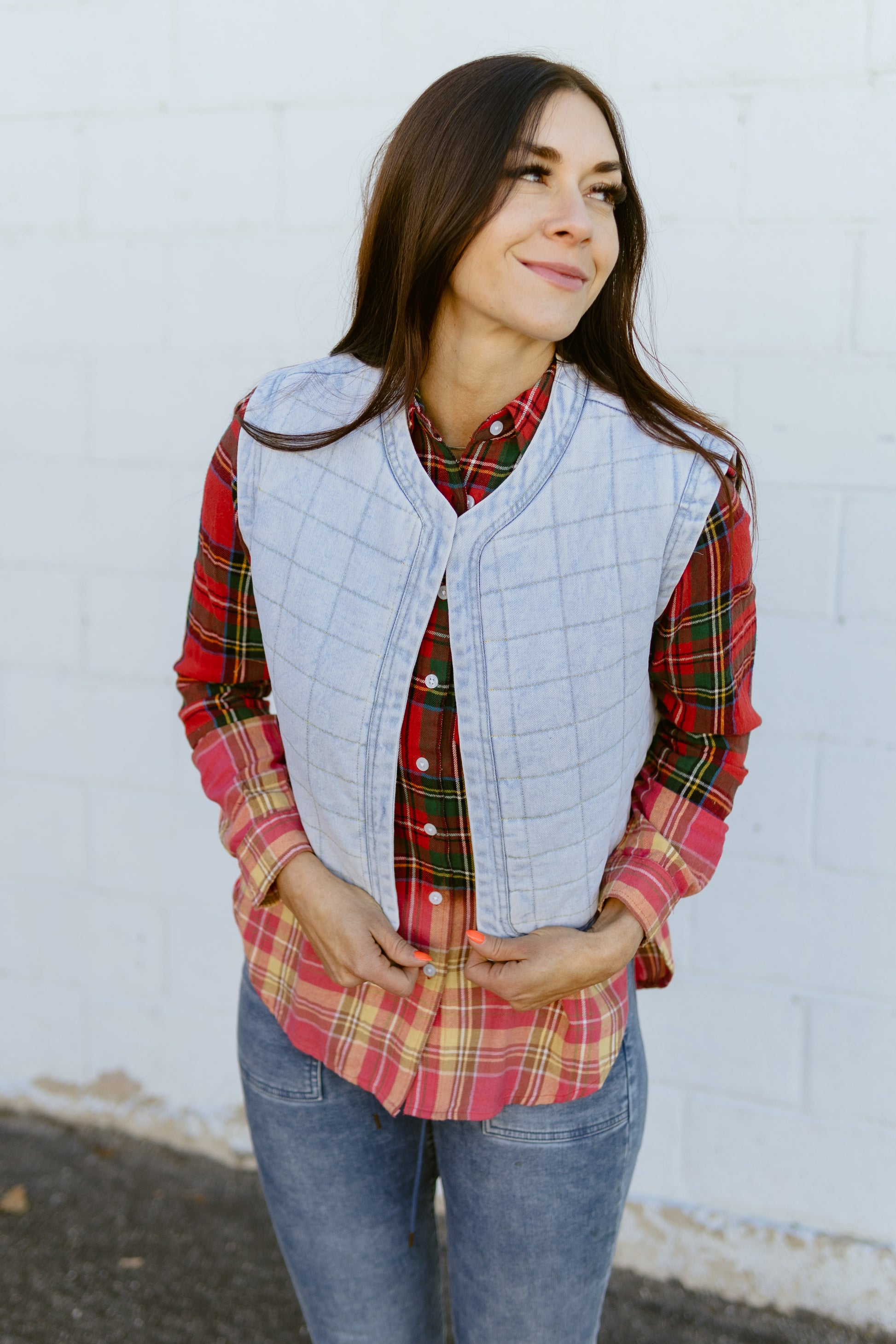 quilted denim vest