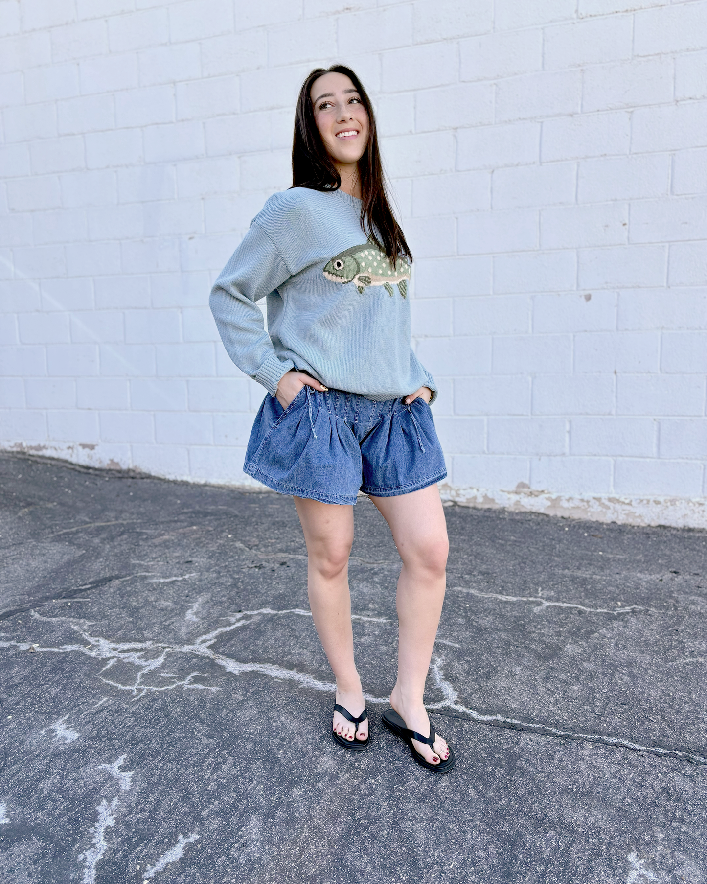 short denim pleated shorts with ties on the sides