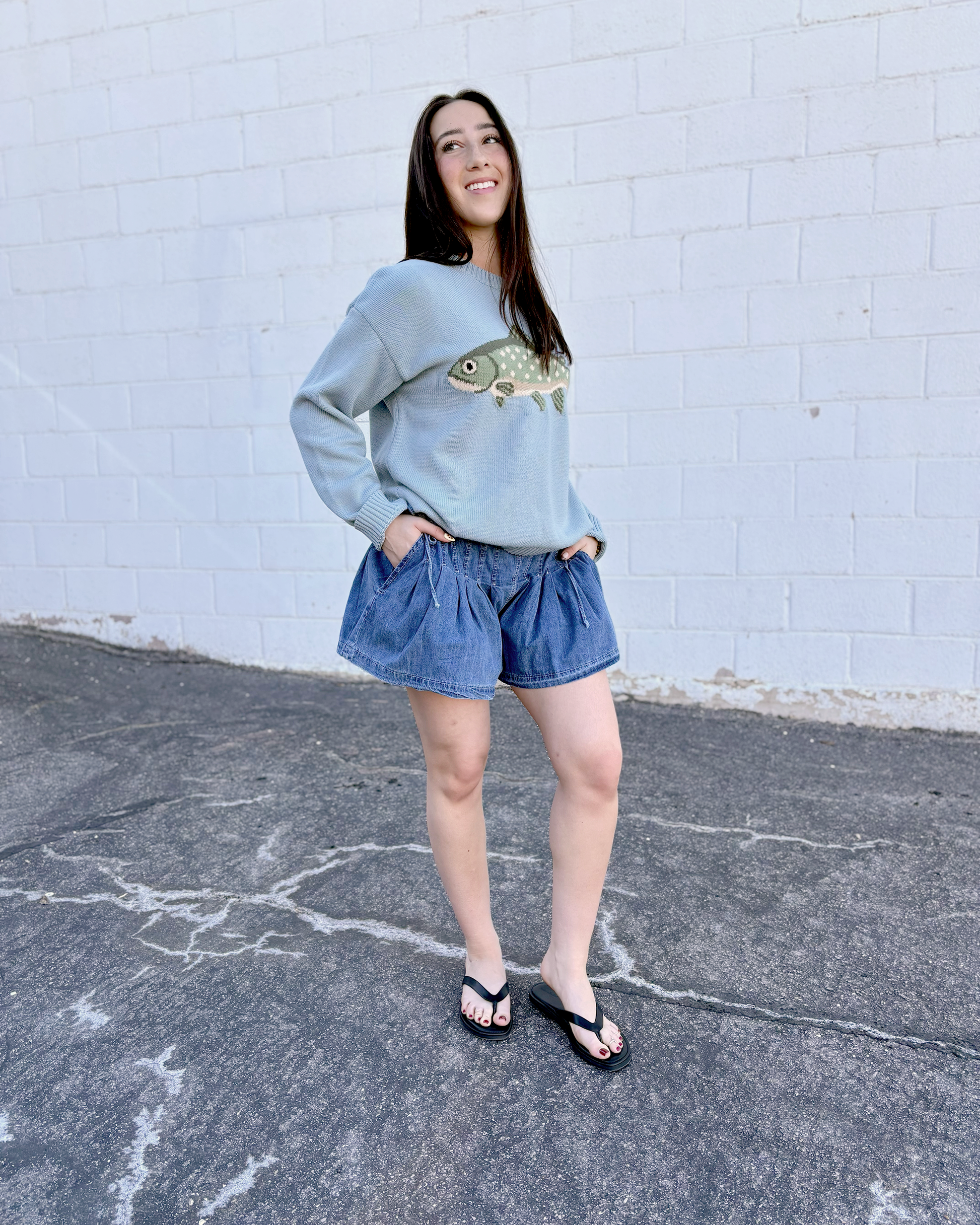 short denim pleated shorts with ties on the sides
