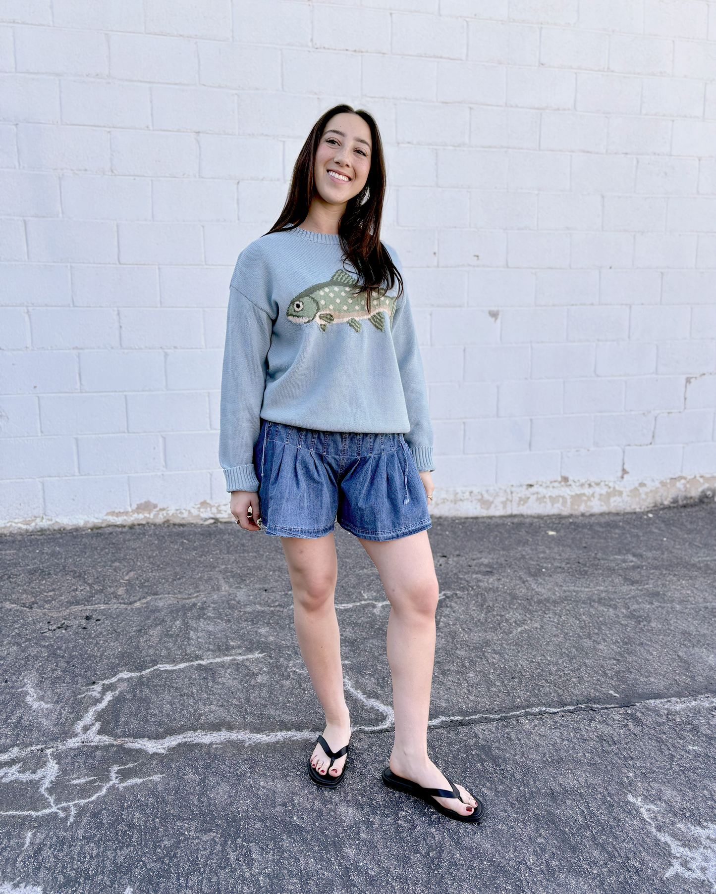 short denim pleated shorts with ties on the sides