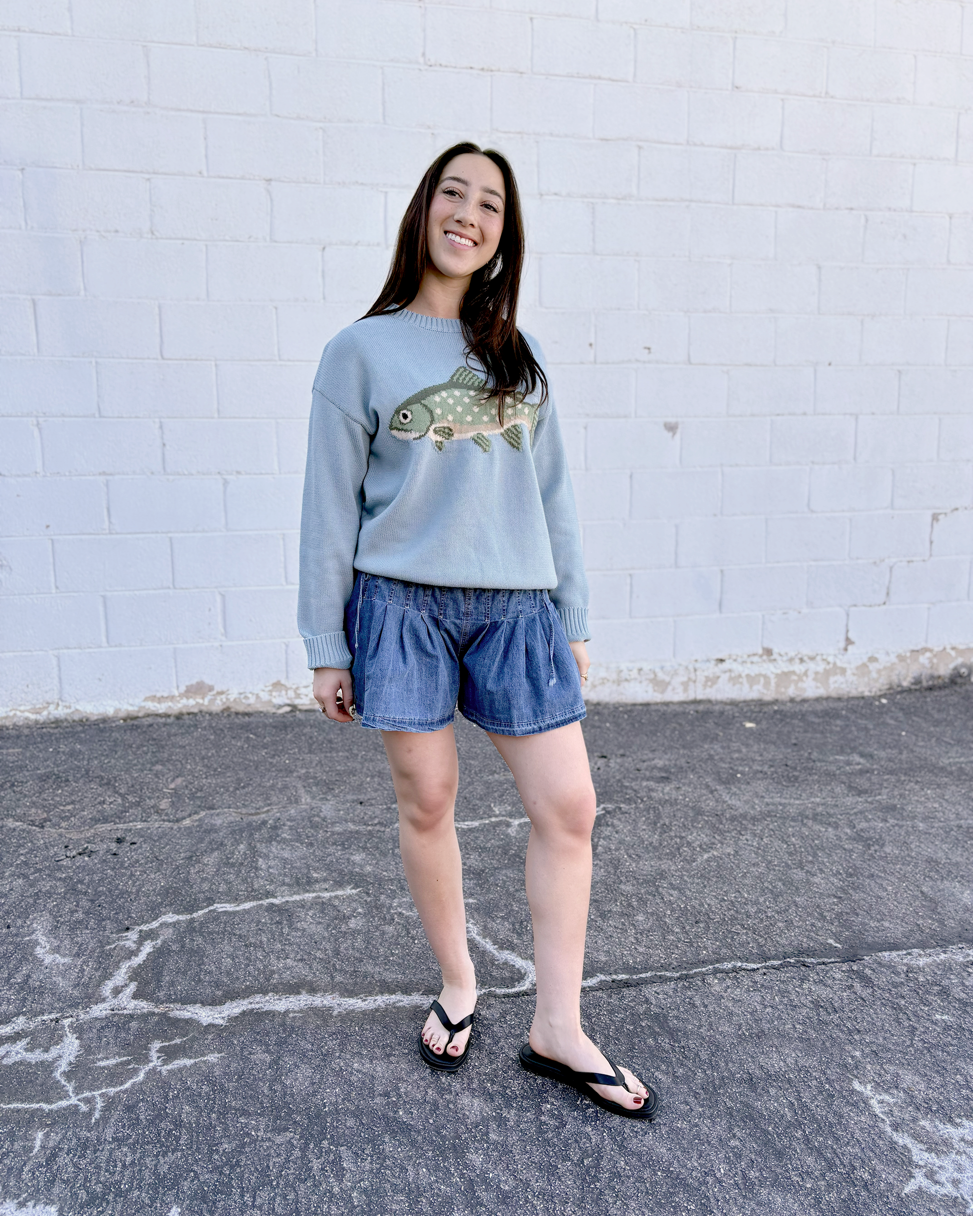 short denim pleated shorts with ties on the sides
