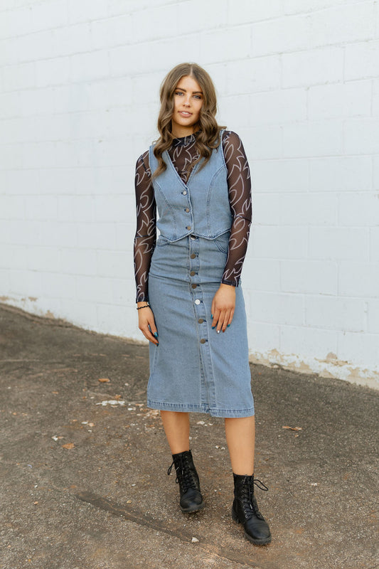 Denim Skirt Set with vest and skirt