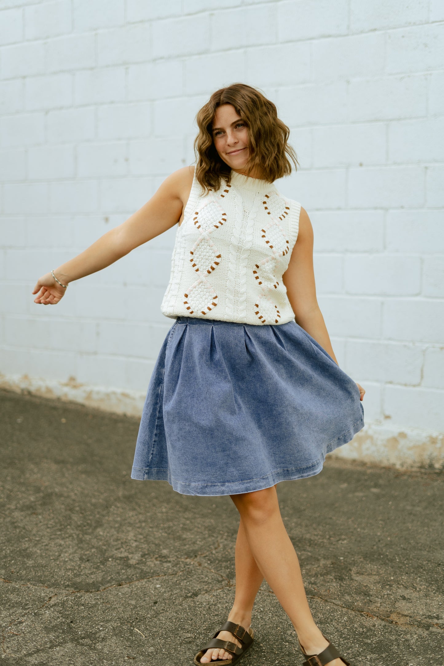 Denim Pleated Skirt