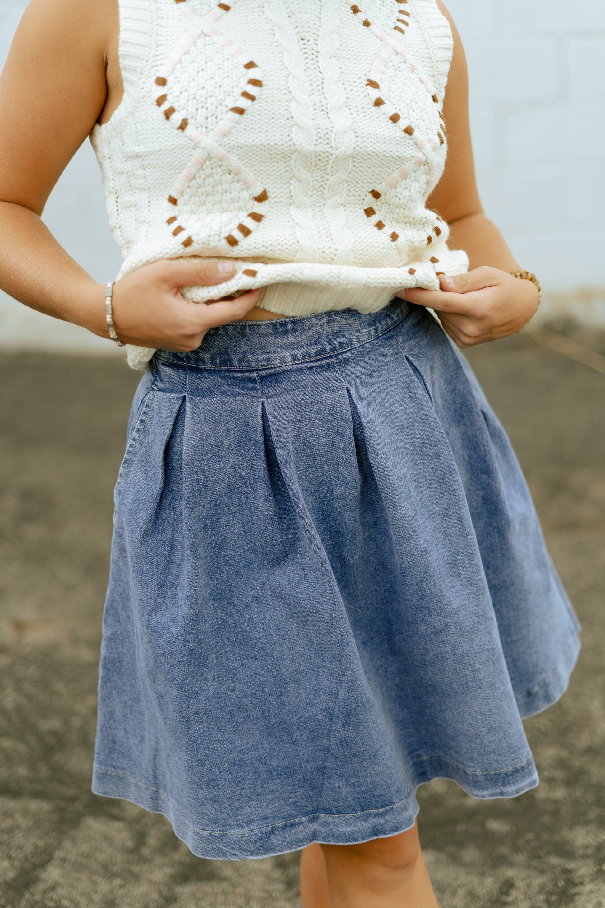 Denim Pleated Skirt