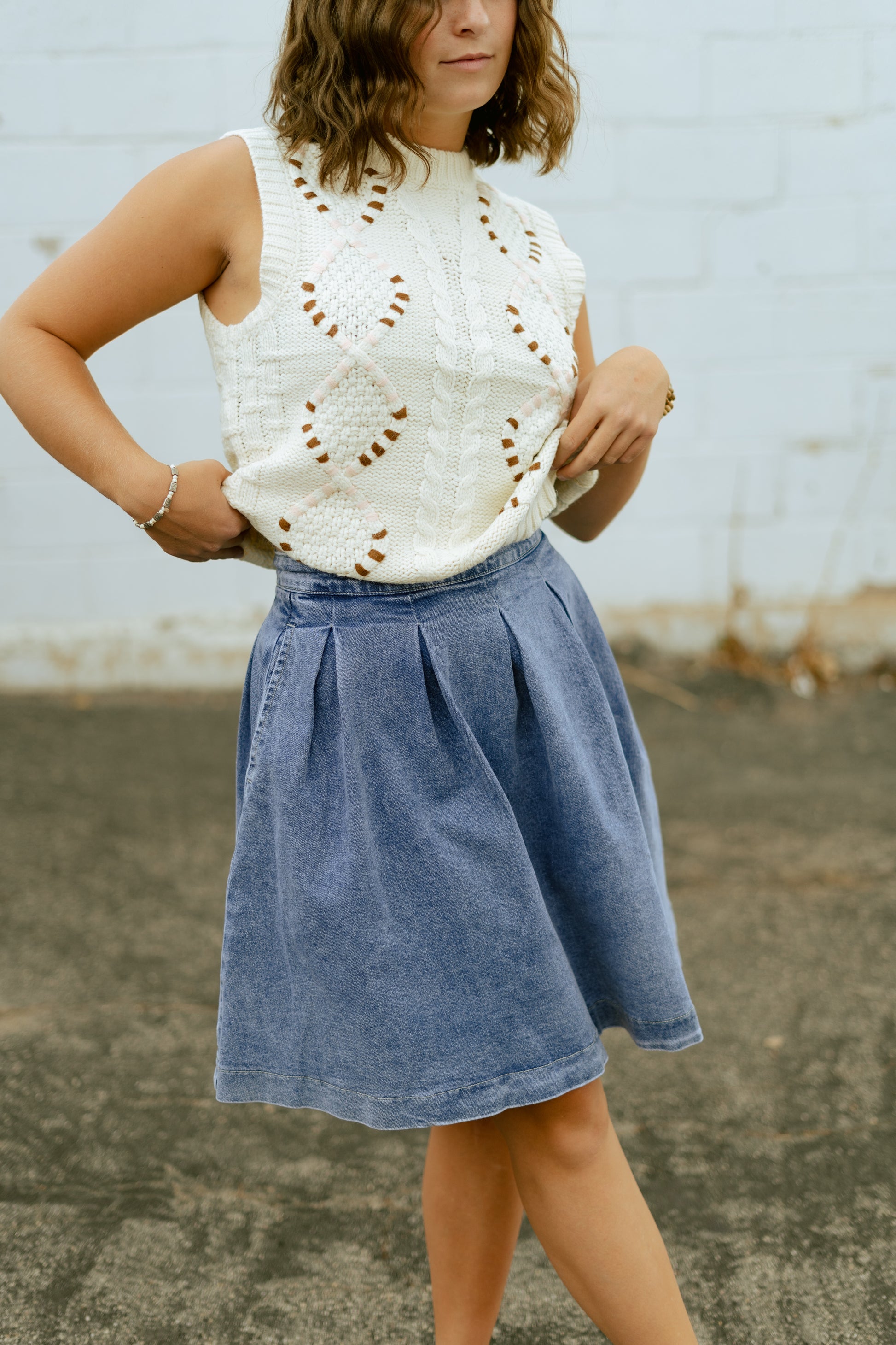 Denim Pleated Skirt