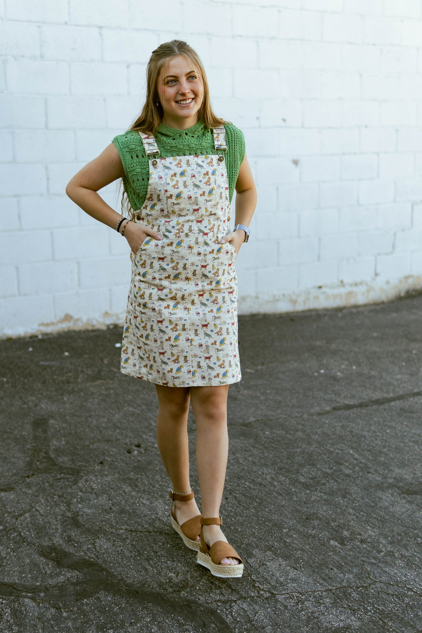 mini overall dress with dog print