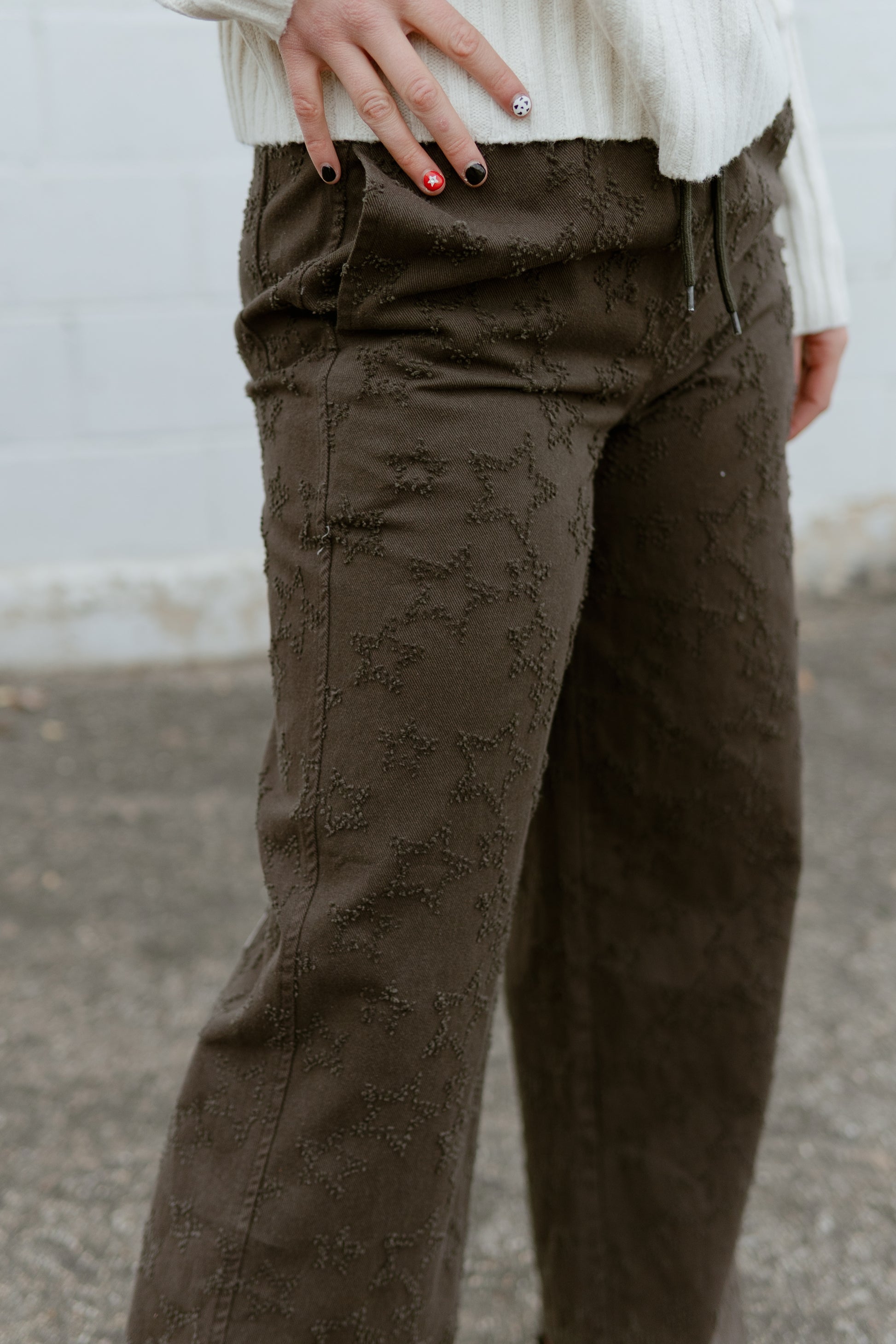 star Embroidered brown pants 