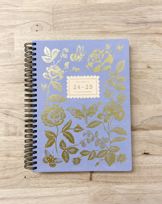 Rifle paper company 17-month planner with soft cover and gold foil details