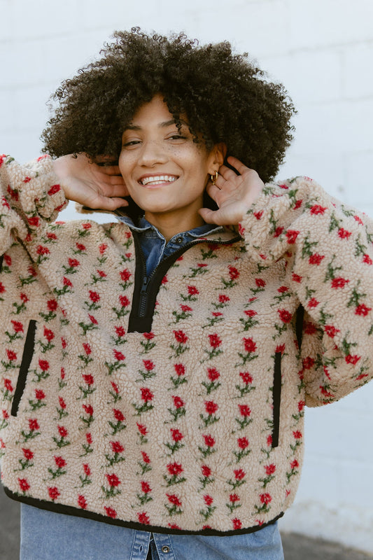 Fall Rose Half Zip Sweater