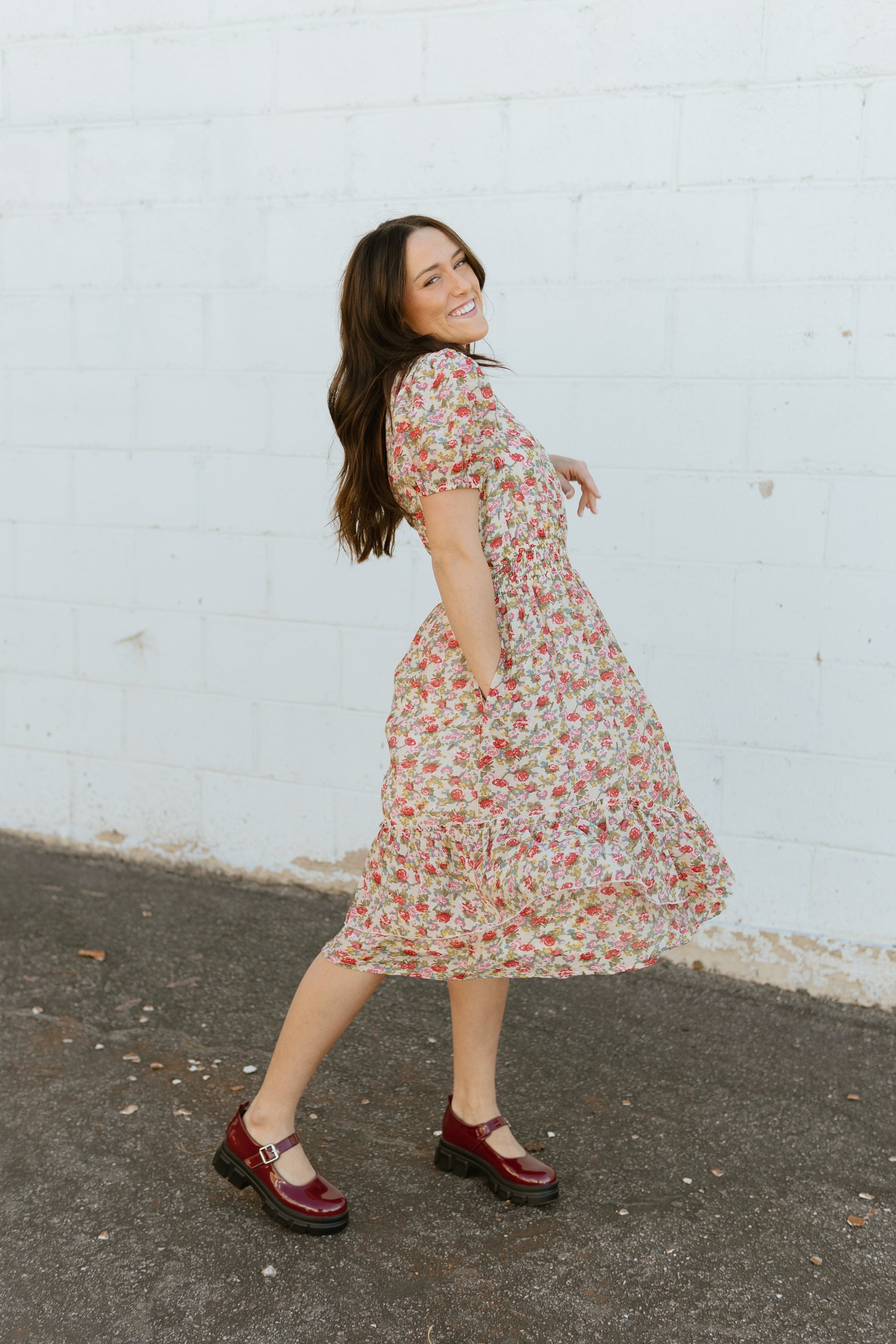 Floral Button Dress with puff sleeves