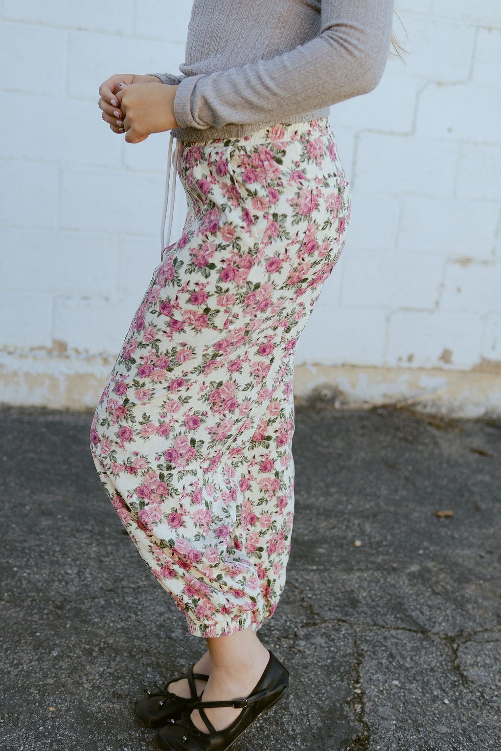 Floral corduroy pants