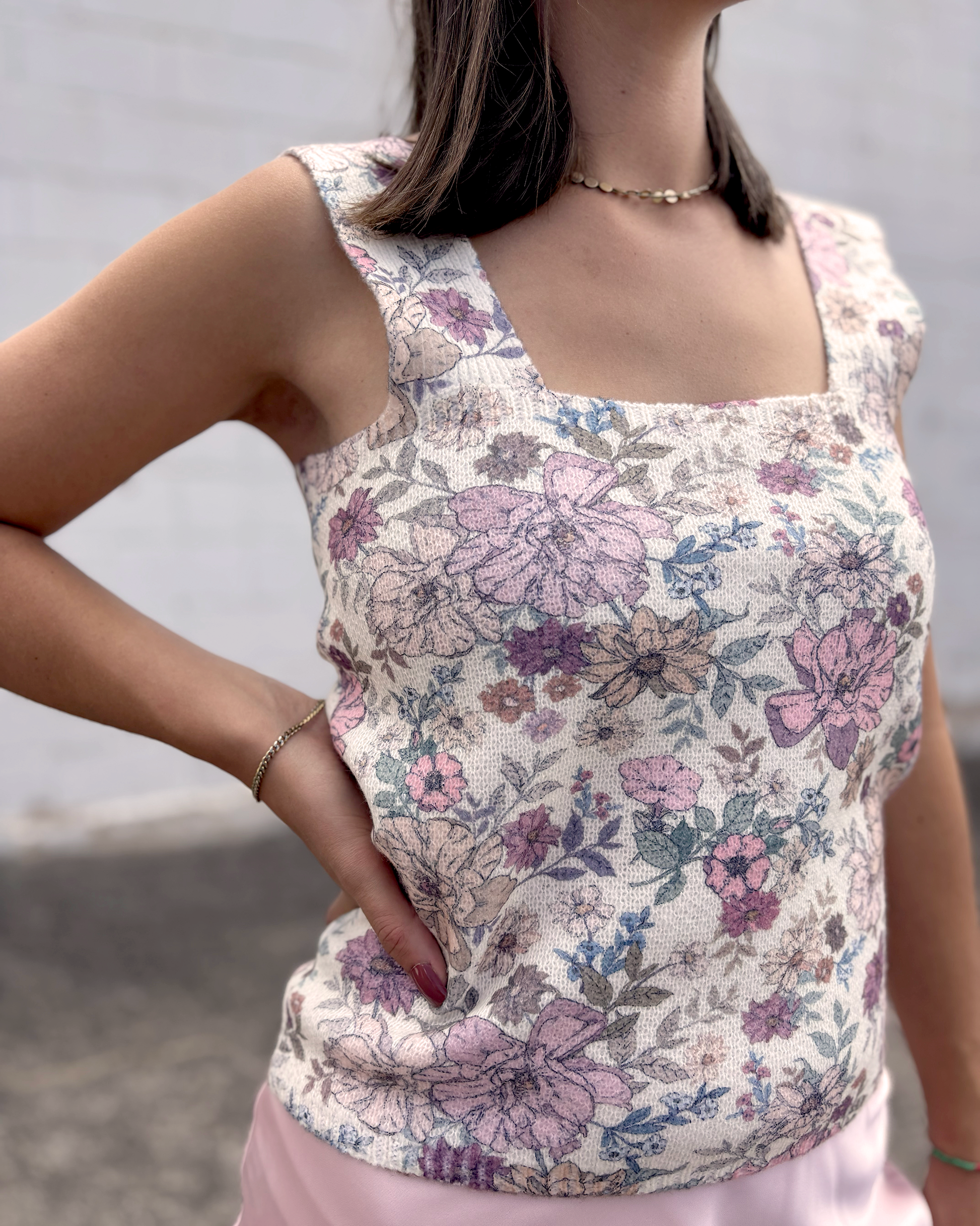 Floral tank top with thick straps