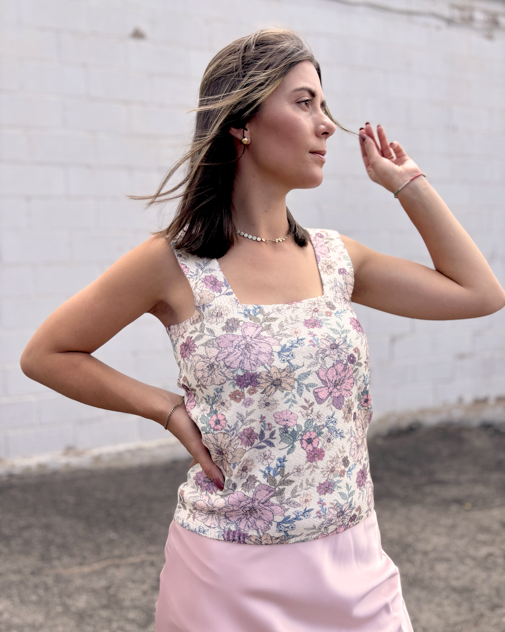 Floral tank top with thick straps