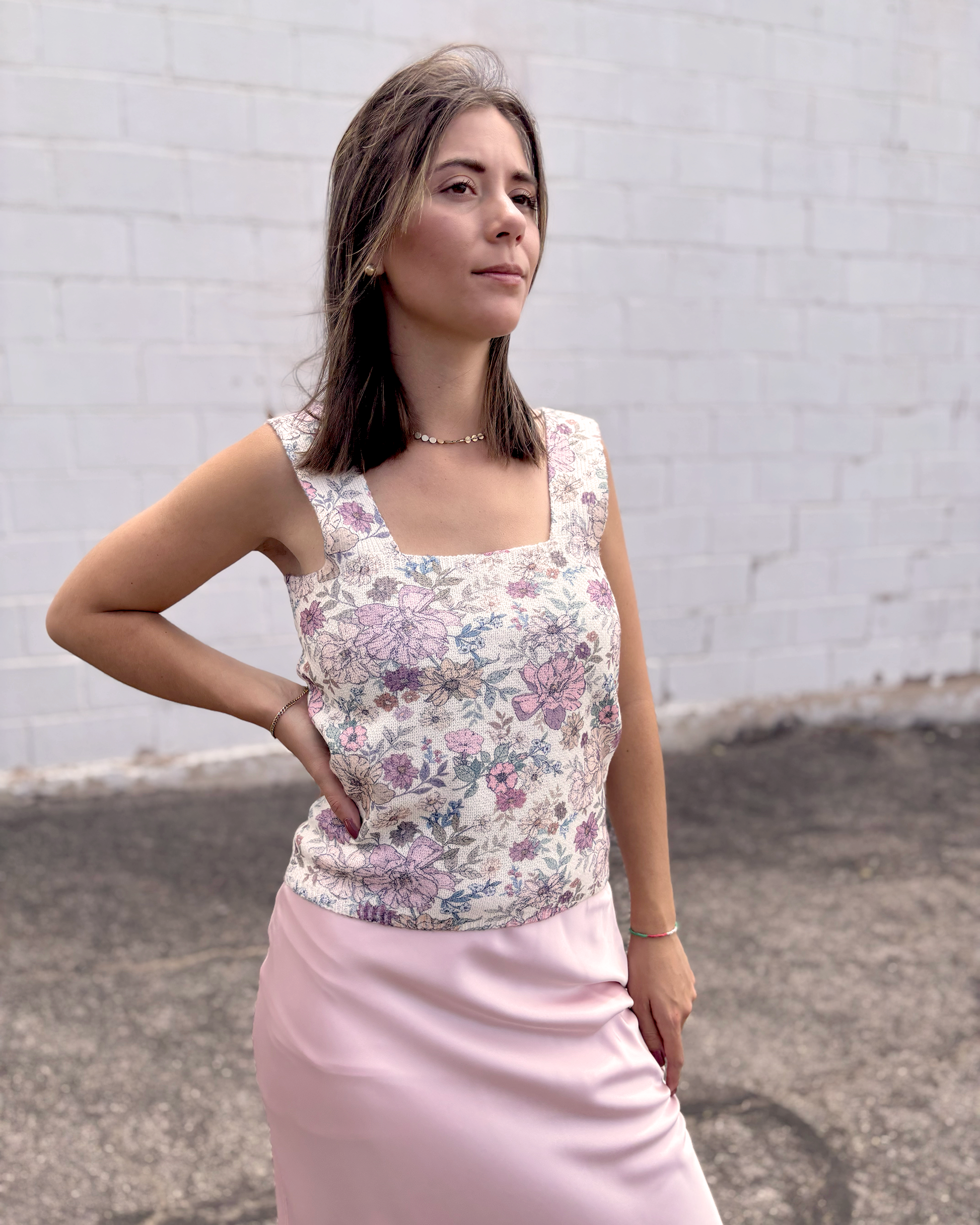 Floral tank top with thick straps