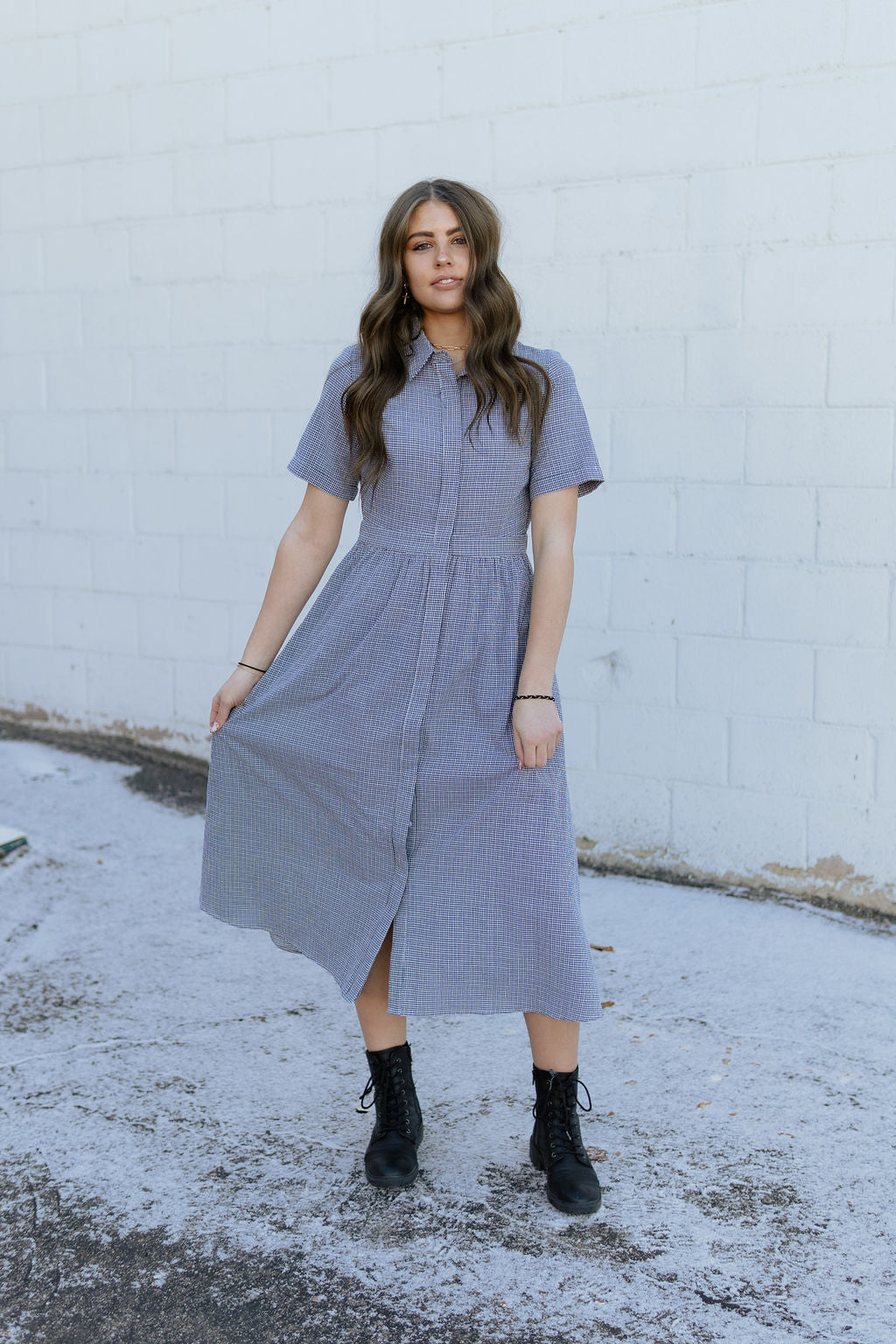 Button up gingham dress with collar