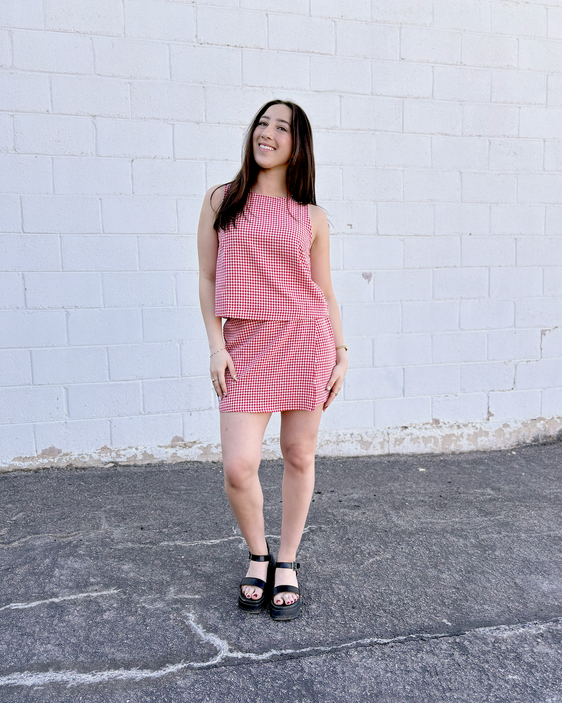 Red Gingham outfit set with sleeveless top and skort