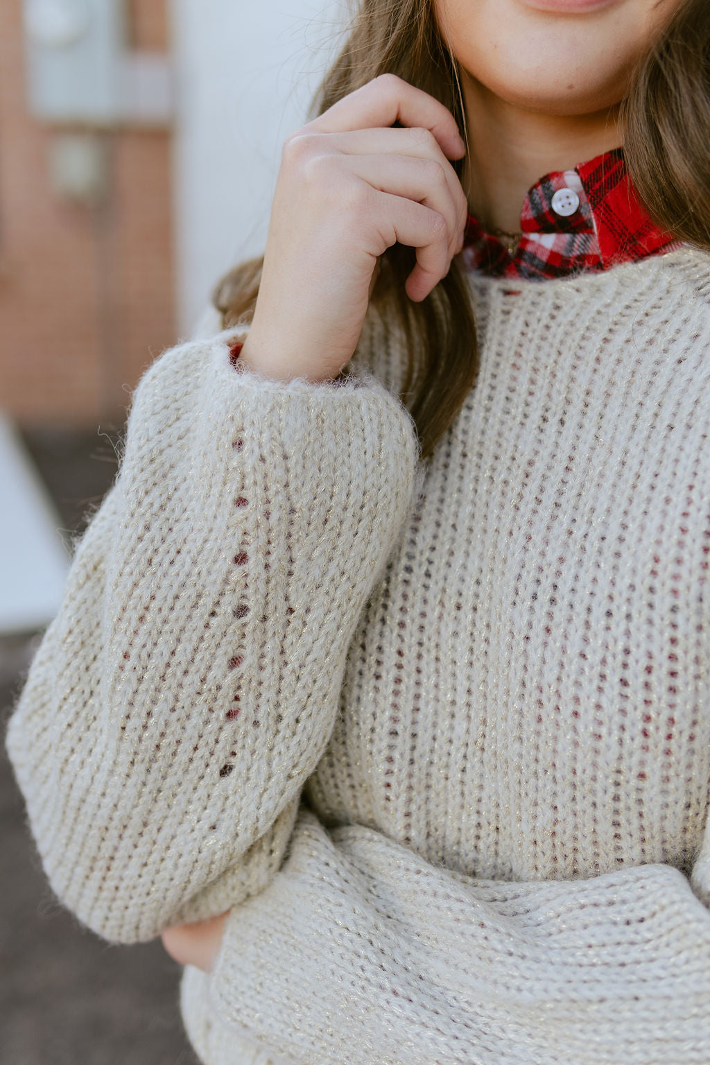 Beige sweater with gold flecks