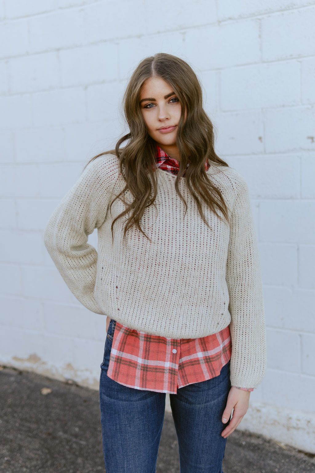 Beige sweater with gold flecks