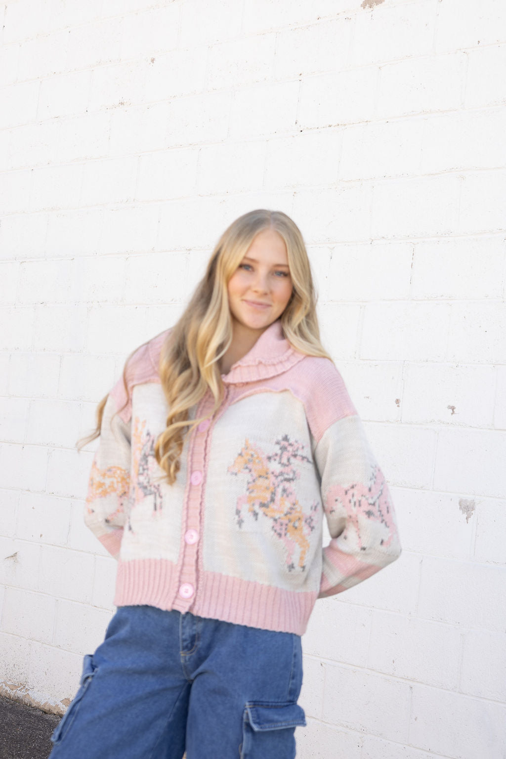 Cute Button up sweater with horse and cowboy on the front