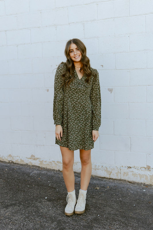 Green dress with lovely tiny floral pattern