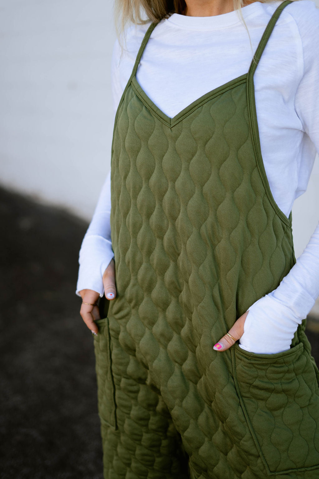 Green quilted jumpsuit
