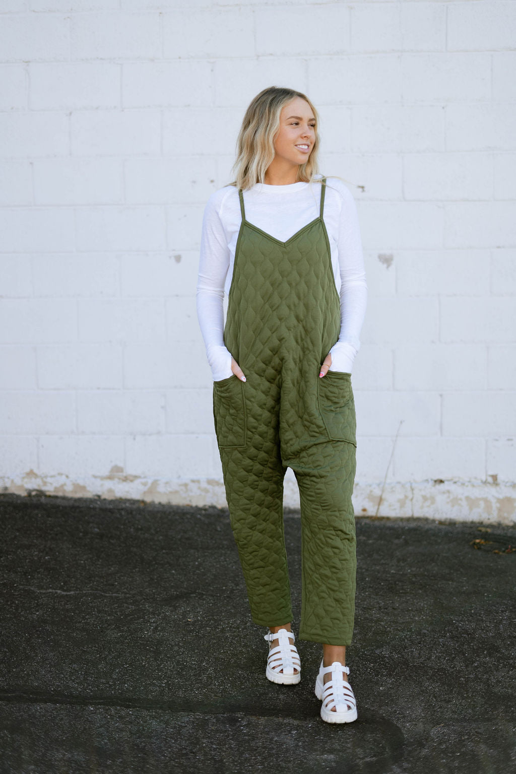 Green quilted jumpsuit