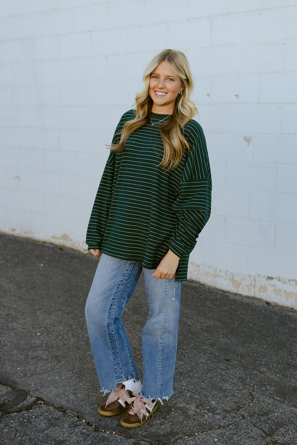 Dark green long sleeve oversized tee shirt