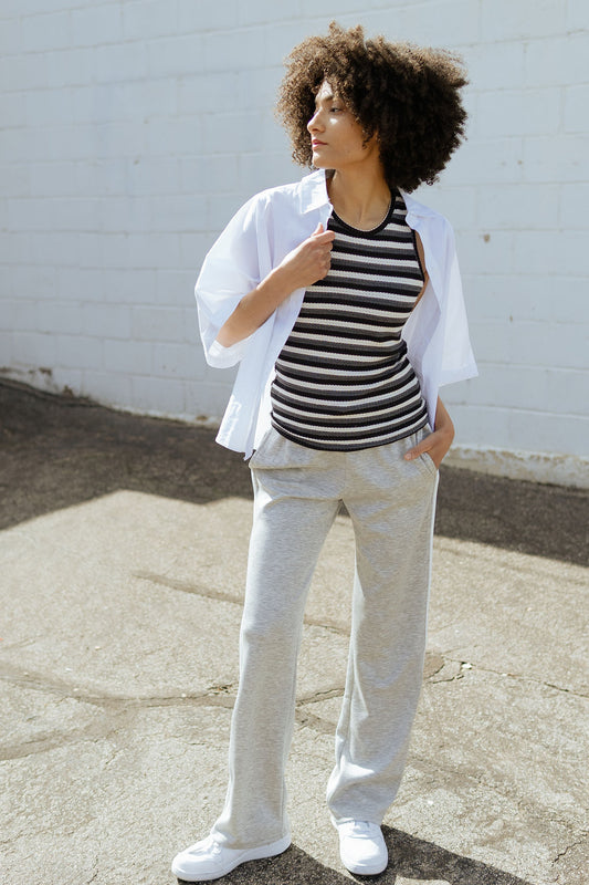 Grey athletic pants with stripe down the side