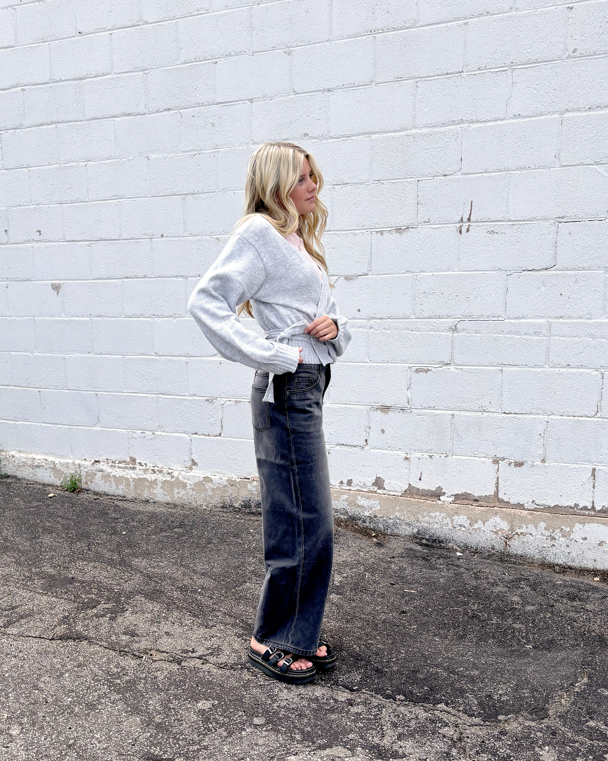 Grey wrap sweater with long sleeves