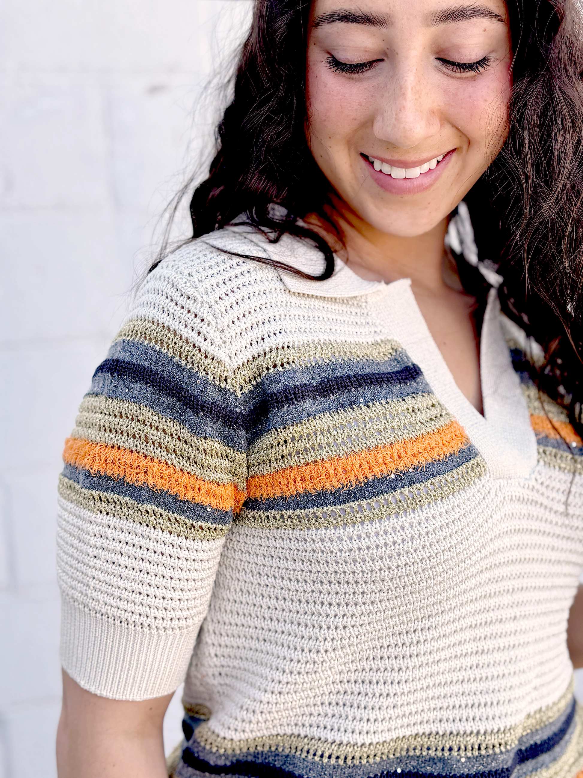 Cute knit top with stripes and a slight sparkle