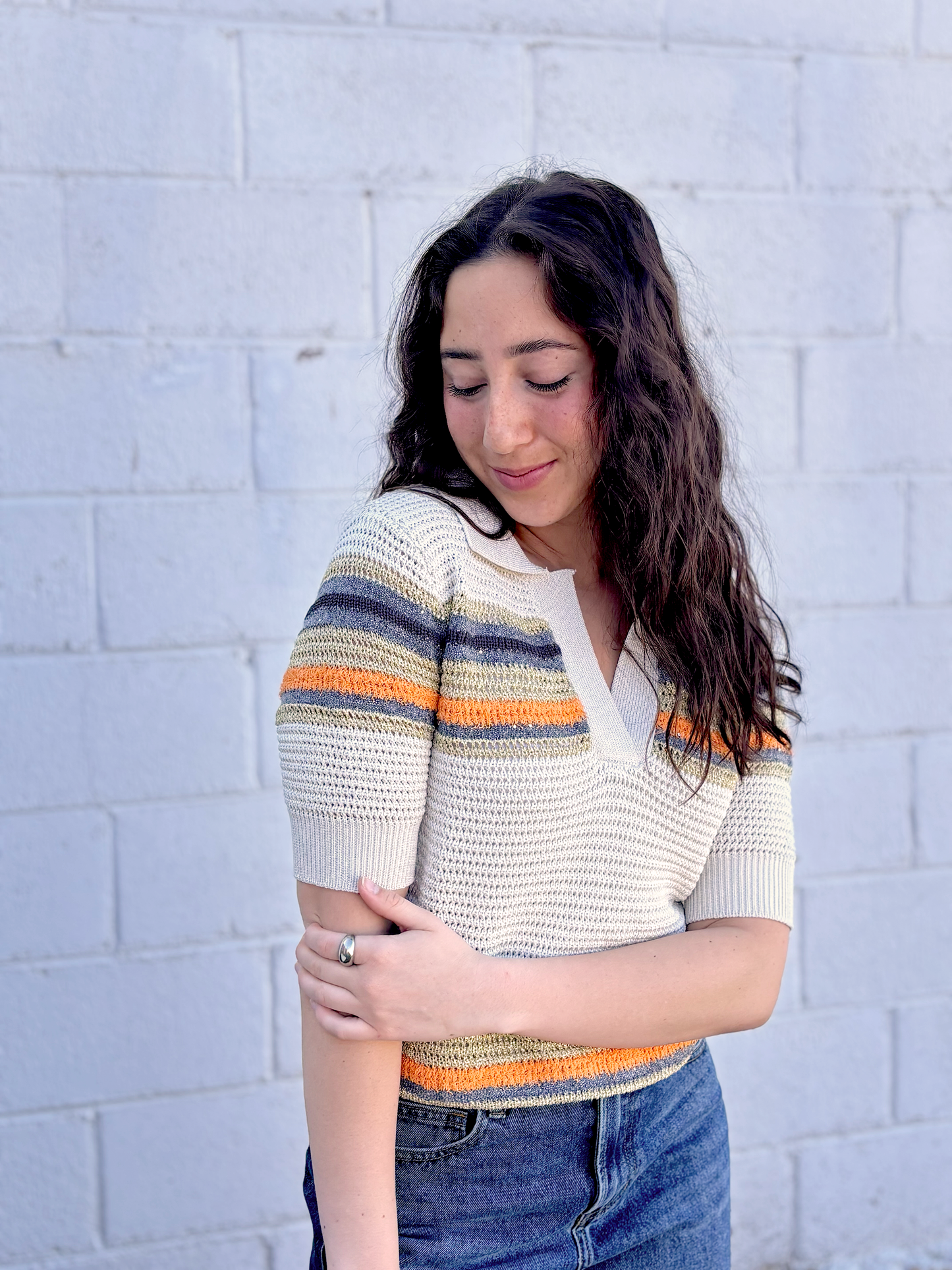 Cute knit top with stripes and a slight sparkle