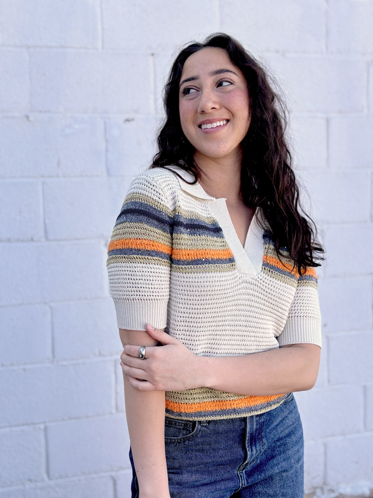 Cute knit top with stripes and a slight sparkle