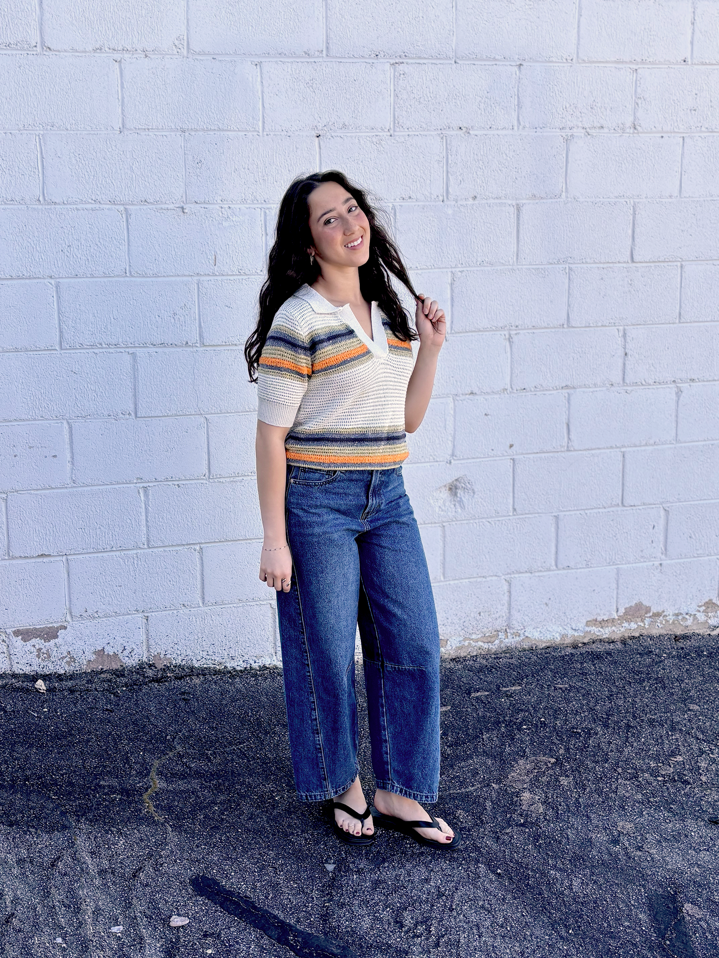 Cute knit top with stripes and a slight sparkle