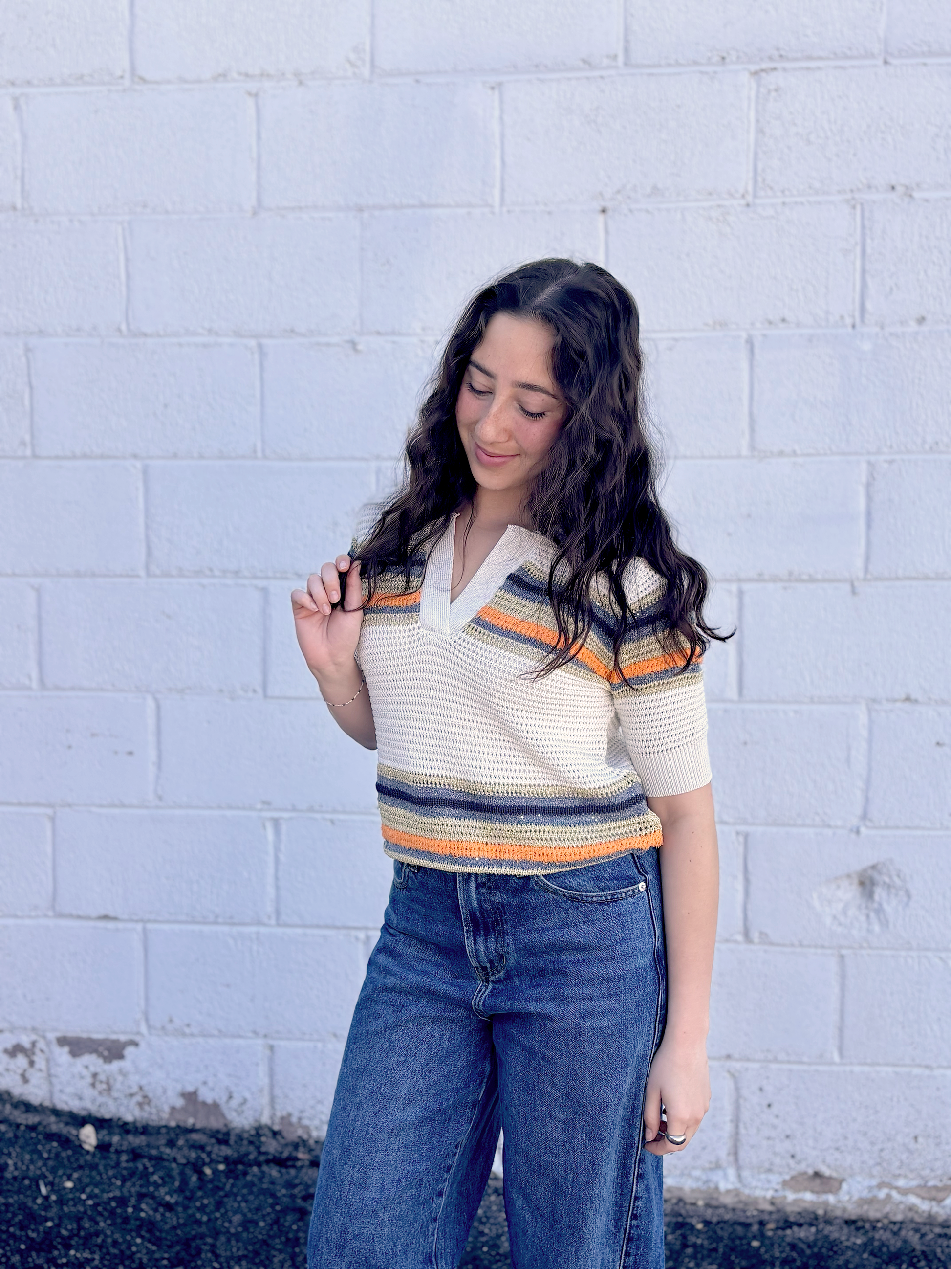 Cute knit top with stripes and a slight sparkle